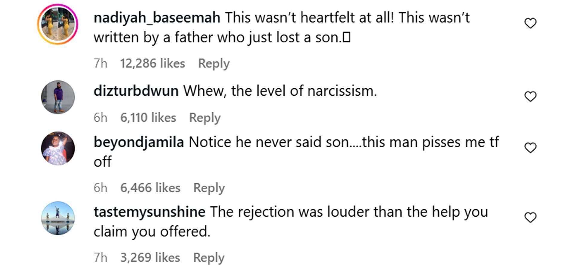 Comments reacting to the news (Image via Instagram/ @theshaderoom)